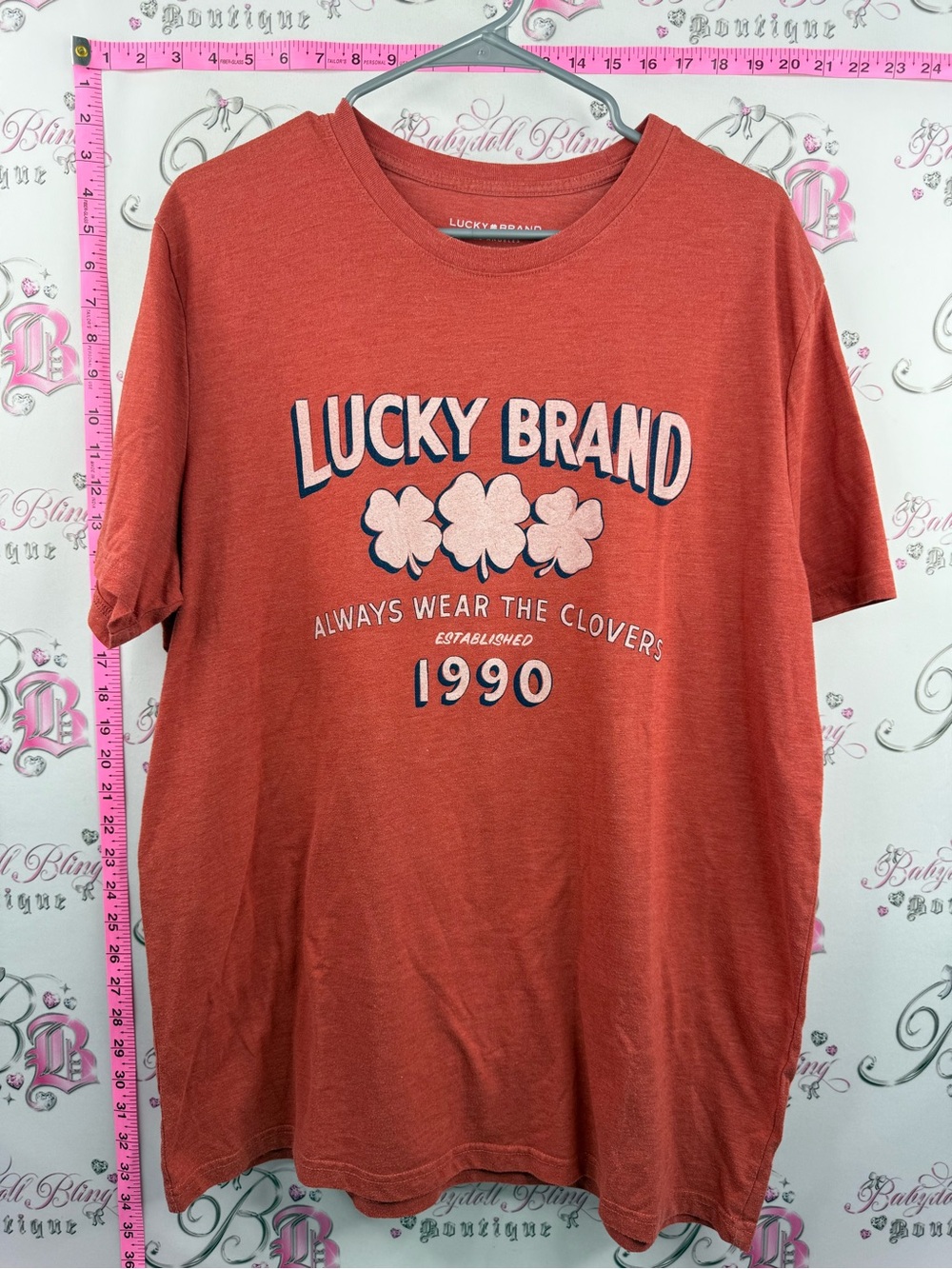 Lucky Brand tshirt lucky 🍀 top Rust Orange Graphic Tee with Clover Print